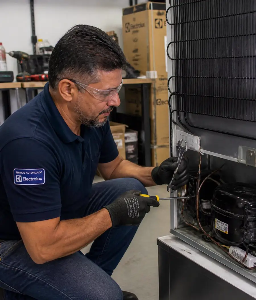 Técnico autorizado Electrolux realizando manutenção